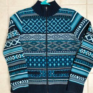 Title Nine Sweater Full Zip Patterned Wool Size M